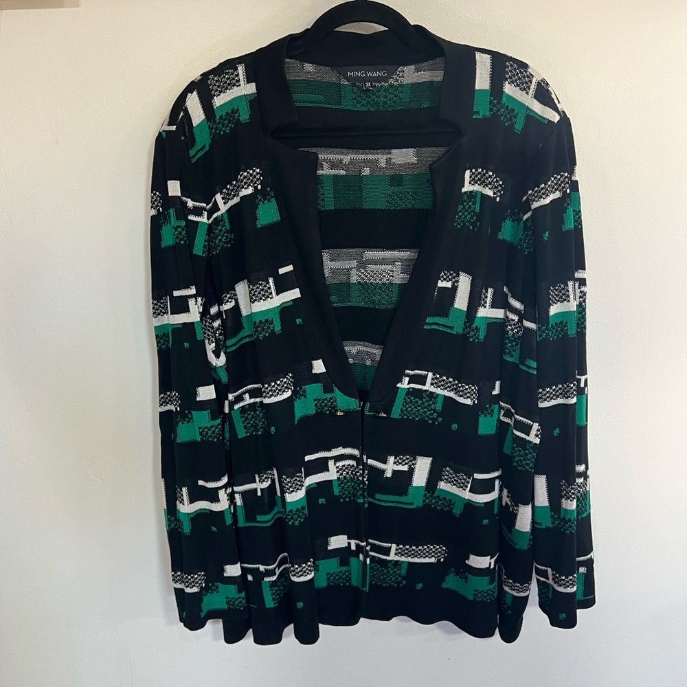 Ming Wang Knit Geometric Cardigan Jacket